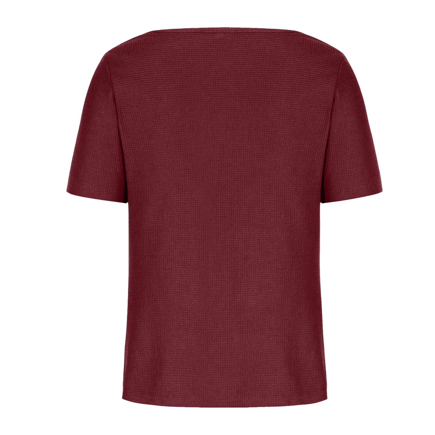 Waffle Knit Short Sleeve Tops for Women Summer V Neck Henley Shirts plus Size Lightweight Solid Color Tunic Blouses Vacation Sale,Wine,S