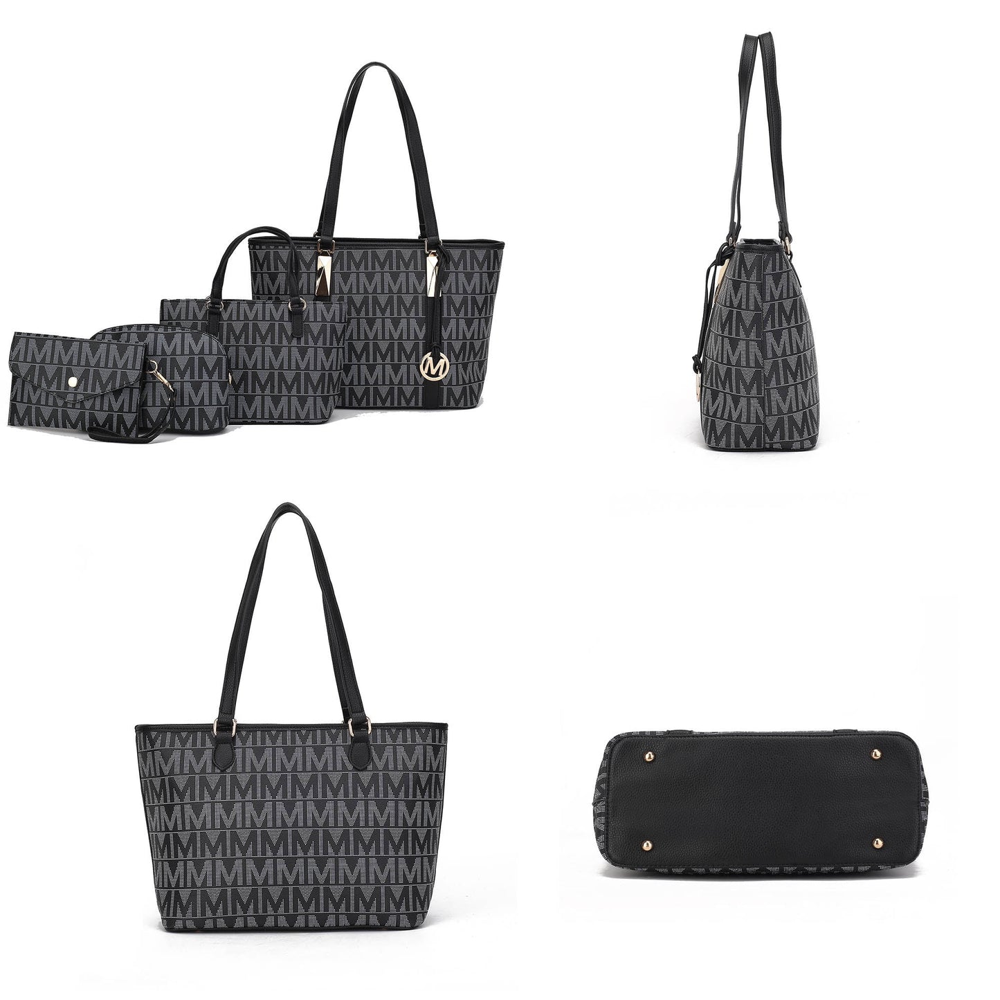 by Mia K. Marimar Women'S Tote Bag with Pouch and Wristlet, Signature 4 Piece Set - Grey