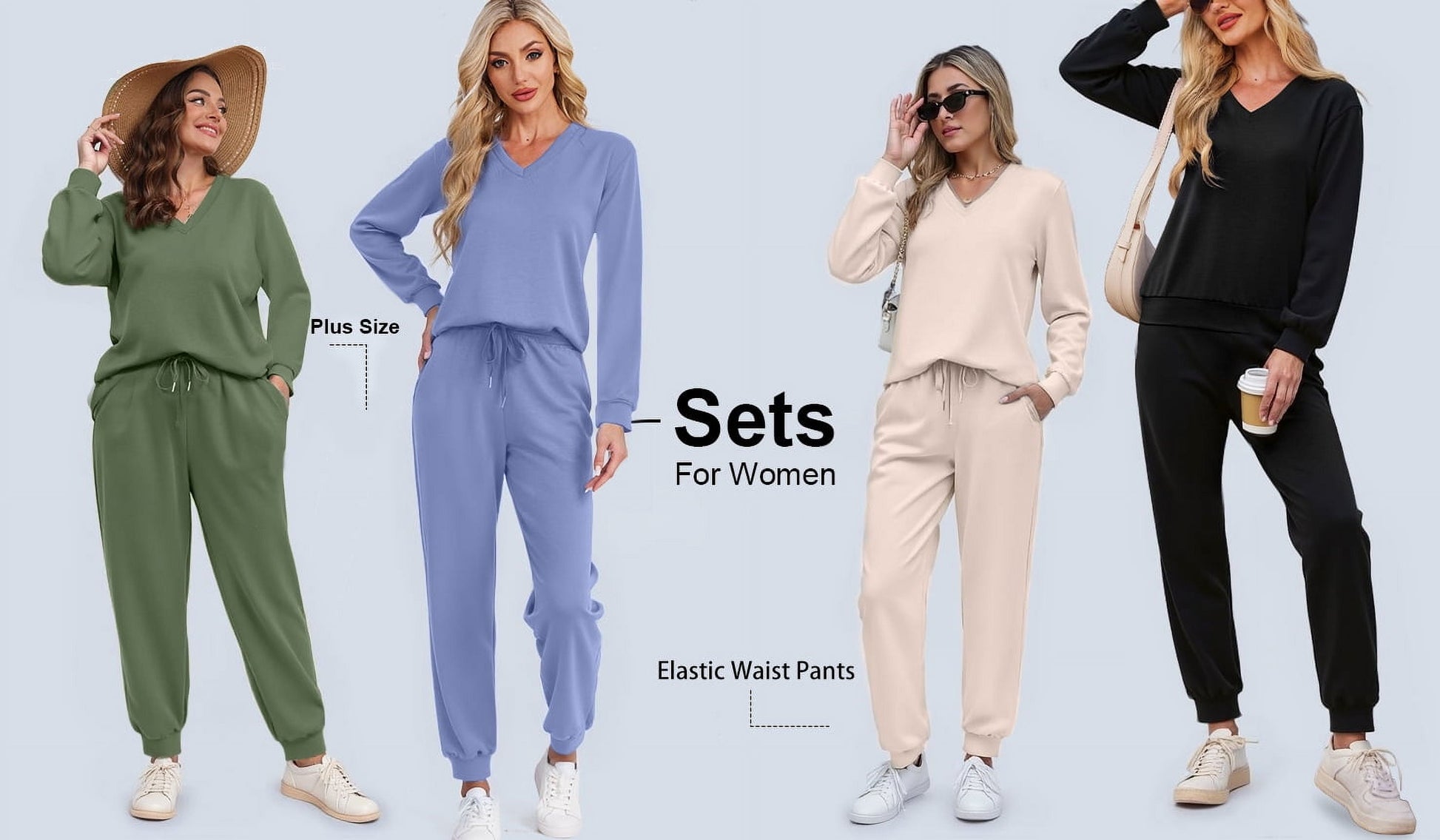 Two Piece Sets for Women Fall Outfits Fashion Lounge Sets V Neck Tops Long Pants Tracksuit Vacation Travel Outfits