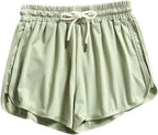 Casual Shorts for Women,Womens Comfy Drawstring Elastic Waist Loose Linen Shorts with Pockets Shorts for Teen Girls Green