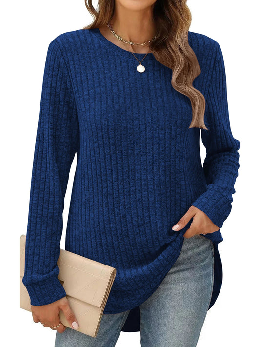 Womens Sweaters Long Sleeve Tops Fall Crewneck Side Spilt Shirts Winter Lightweight Sweaters for Women Tops Dressy Casual Blouses