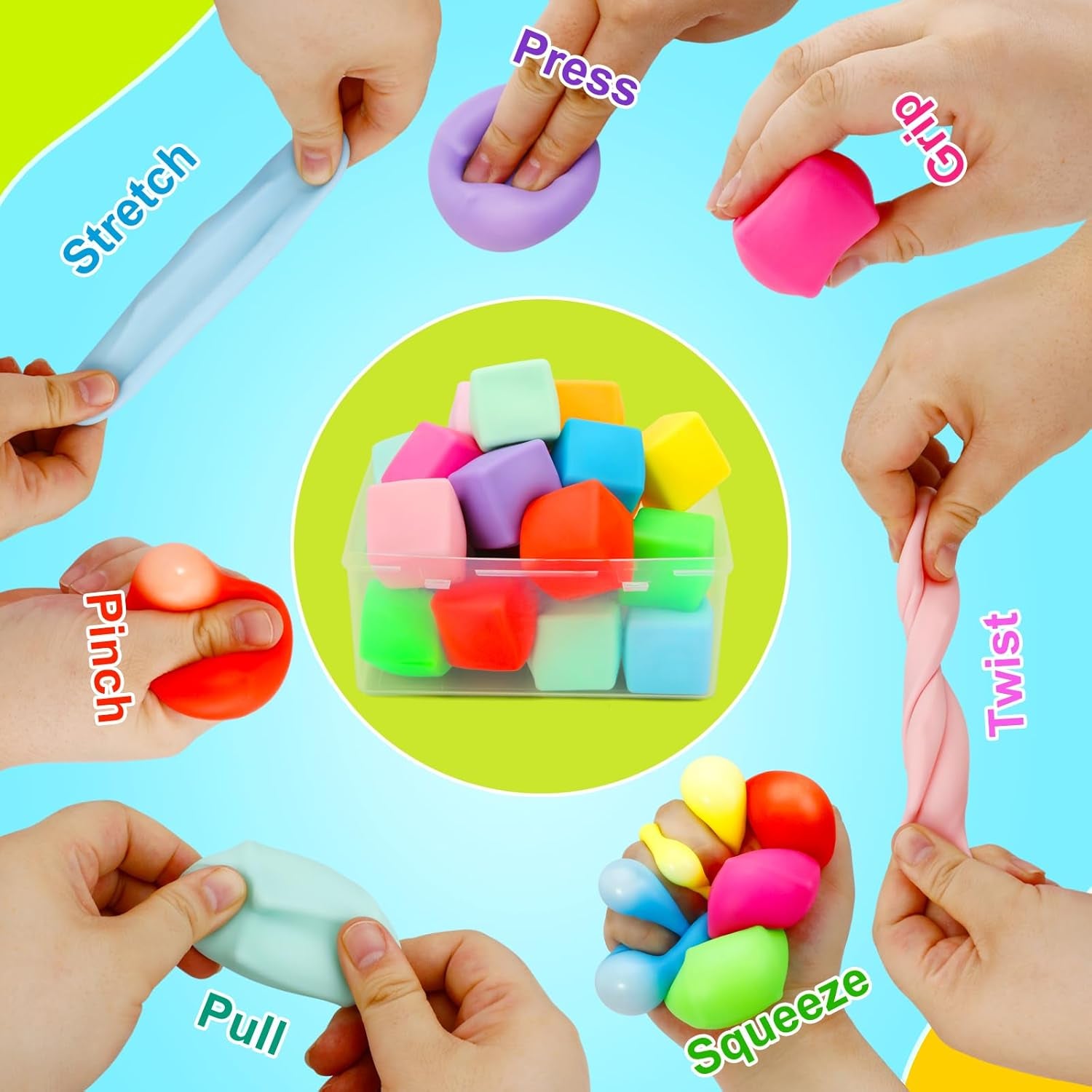 Squishy Fidget Toys, 24 Pack Stress Cube Balls Fidget Sensory Toys Bulk for Kids