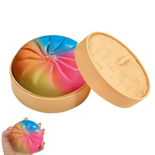 Colorful Dumpling Squishes Stress Balls Fidget Sensory Toys Simulation Food Squishies Bun with Steamer Dough Ball Gifts