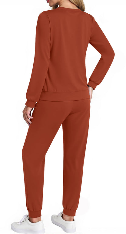 Two Piece Sets for Women Fall Outfits Fashion Lounge Sets V Neck Tops Long Pants Tracksuit Vacation Travel Outfits