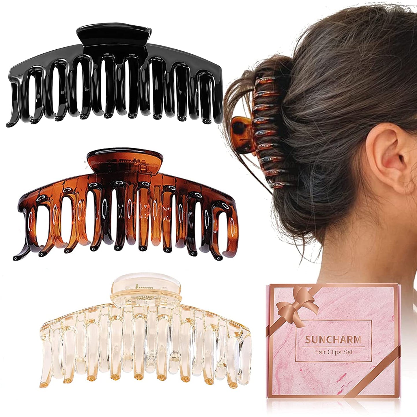 Hair Claw Clips for Thick Hair - 3Pcs 4.3’’ ABS Nonslip Jumbo Hair Clips Strong Hold Hair Jaw Clips Big Hair Clips French Design Hair Styling Accessories for Women Girls(3 Packs)