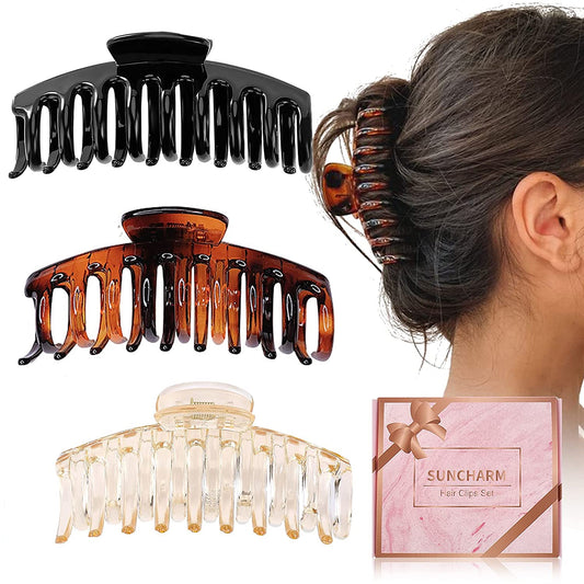 Hair Claw Clips for Thick Hair - 3Pcs 4.3’’ ABS Nonslip Jumbo Hair Clips Strong Hold Hair Jaw Clips Big Hair Clips French Design Hair Styling Accessories for Women Girls(3 Packs)