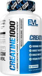 Creatine Monohydrate Pills 120Ct - EVL Nutrition Muscle Builder & Recovery Supplement - Creatine Capsules 1000Mg