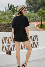 Women’S Casual Letter Graphic Print Short Sleeve Tunic Tops round Neck Loose Tee Oversized Drop Shoulder Longline T Shirts