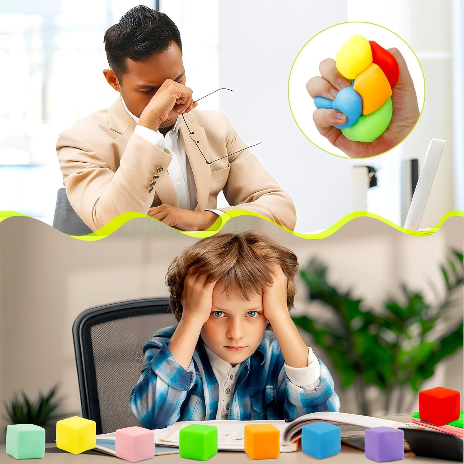 Squishy Fidget Toys, 24 Pack Stress Cube Balls Fidget Sensory Toys Bulk for Kids